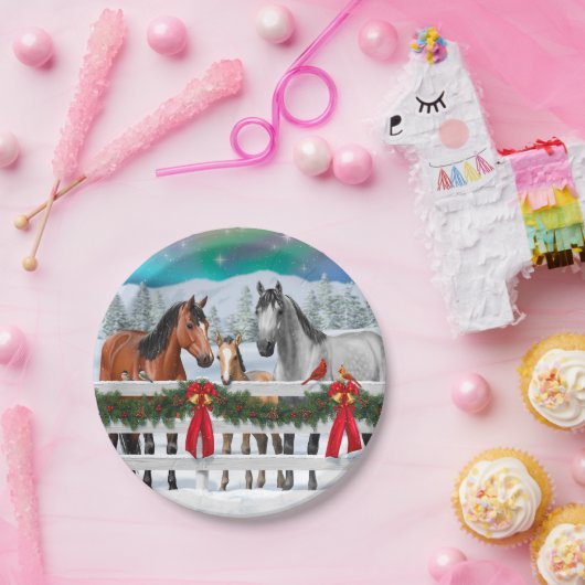Kerstaxe Bay Buckskin Dapple Gray Horses Papieren Bordje (Feest)