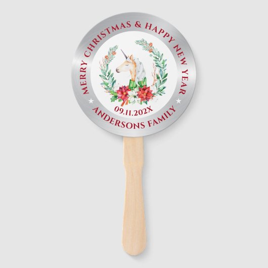 Kerstaxeenhoorn en poinsettia 3 handwaaier (Achterkant)