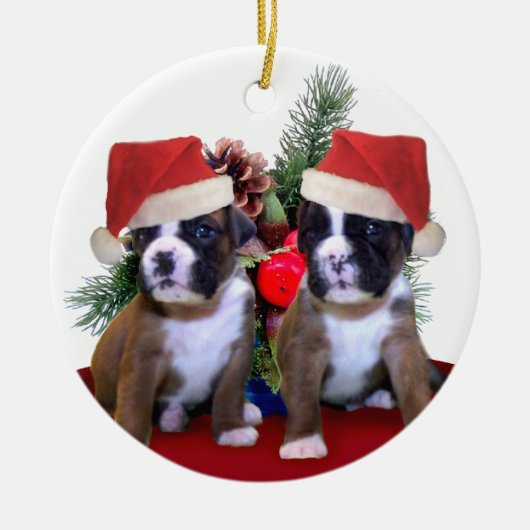 Kerstaxeerversiering voor puppies keramisch ornament (Voorkant)