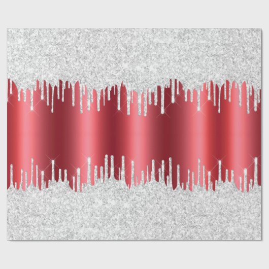 Kerstaxel, rood en driftig, zilveren glitter cadeaupapier (Vlak)