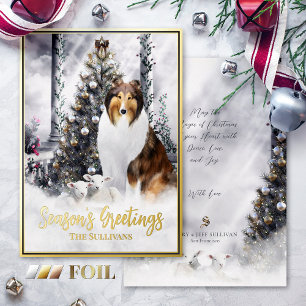 Kerstaxis Magic, Sable Rough Collie Dog & Lambs - Folie Feestdagenkaart
