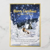 Kerstaxis Magic, Sable Rough Collie & Lambs - Folie Feestdagenkaart (Voorkant)