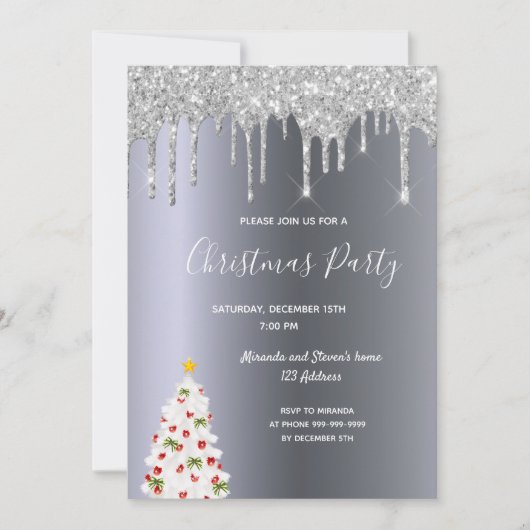 Kerstaxis zilveren glitter druppelt witte boom kaart (Voorkant)