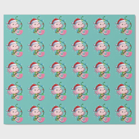 KerstAxolotl Santa Hat Lights Cadeaupapier (Vlak)