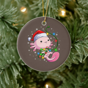 KerstAxolotl Santa Hat Lights Keramisch Ornament