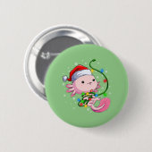 KerstAxolotl Santa Hat Lights Ronde Button 5,7 Cm (Voorkant /achterkant)