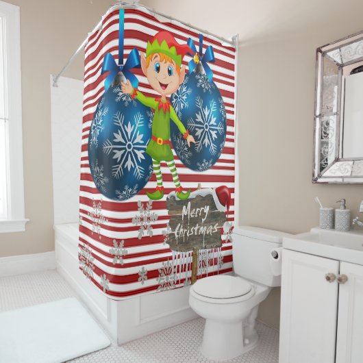 Kerstaygordijn, mooi kerstgordijn, Elf Stripe Douchegordijn (In situ)