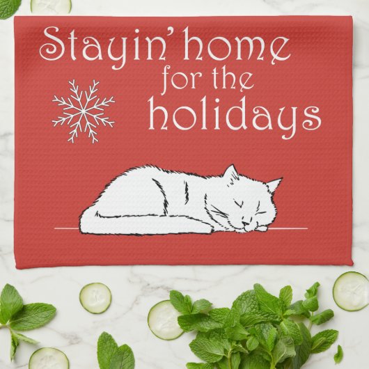 Kerstayin' Home voor de Feestdagen Dish Theedoek (Gevouwen)