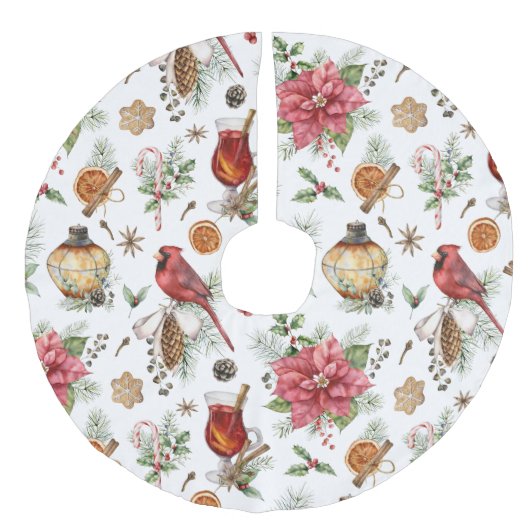 Kerstaymbolen Patroonkardinaal, Poinsettia Imitatie Linnen Kerstboom Kleed (Voorkant)