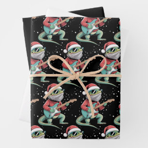 Kerstbaardagaam die gitaar speelt Musicus  Inpakpapier Vel