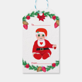 Kerstbaby & dennenkrans met poinsettia's cadeaulabel