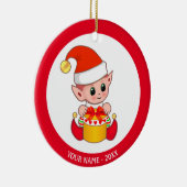 Kerstbaby-elf & aangepaste naam keramisch ornament (Rechts)