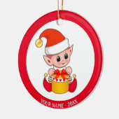 Kerstbaby-elf & aangepaste naam keramisch ornament (Links)