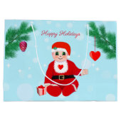 Kerstbaby, harten en dennen groot cadeauzakje (Achterkant)