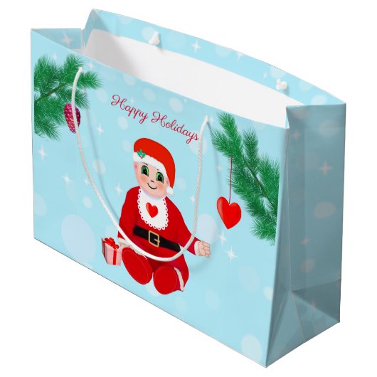 Kerstbaby, harten en dennen groot cadeauzakje (Achterkant Gekanteld)