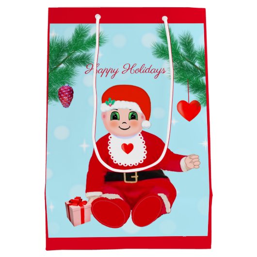 Kerstbaby, harten en dennen medium cadeauzakje (Achterkant)