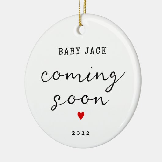 Kerstbaby komt binnenkort naam ornament (Links)