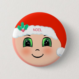 Kerstbaby met blij gezicht ronde button 5,7 cm