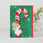  kerstBaby op een snoepriet Feestdagenkaart (Staand voorkant)