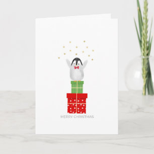 Kerstbaby Pinguïn Staand op Cadeaus Feestdagen Kaart