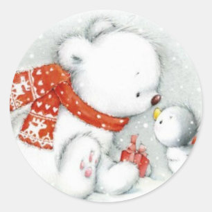 KerstBaby Polar Beer Kissingvogel Ronde Sticker