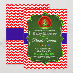 KerstBaby shower Chevron Red Blue en Green Inv Kaart
