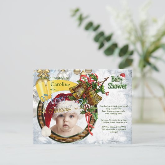 Kerstbaby Shower-uitnodiging Uitnodiging Briefkaart (Staand voorkant)