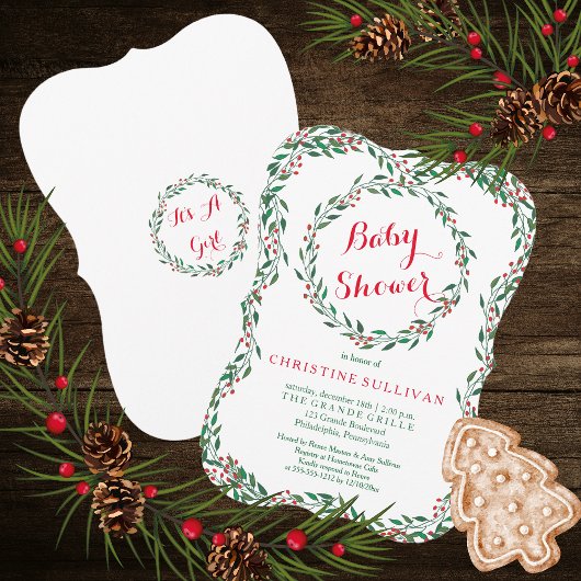  kerstBaby shower Wreath Berries Kaart