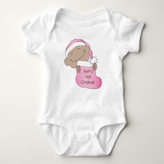 Kerstbaby van kleur roze mutsje romper (Voorkant)