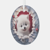 Kerstbaby Witte Vos Glas Ornament (Voorkant links)