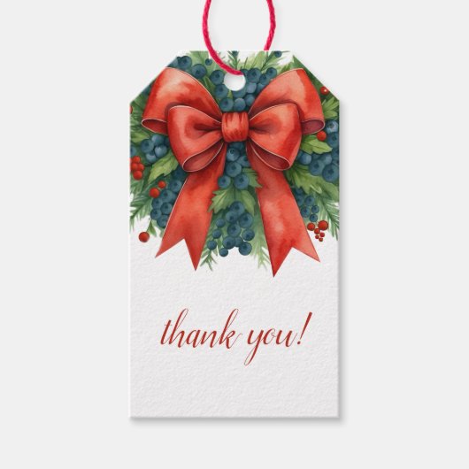Kerstbabyfeestje met rode strik cadeaulabel (Voorkant)