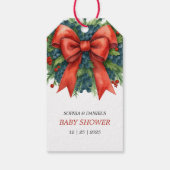 Kerstbabyfeestje met rode strik cadeaulabel (Achterkant)