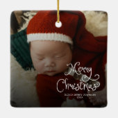 Kerstbabyfoto Keramisch Ornament (Achterkant)