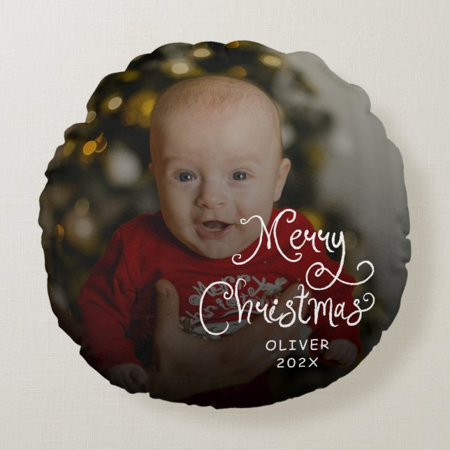 Kerstbabyfoto Rond Kussen (Voorkant)