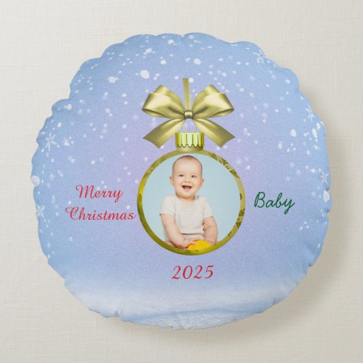 Kerstbabyfoto Rond Kussen (Voorkant)
