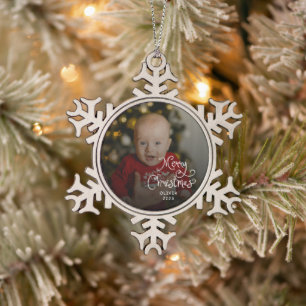 Kerstbabyfoto Tin Sneeuwvlok Ornament