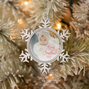 Kerstbabyfoto Tin Sneeuwvlok Ornament