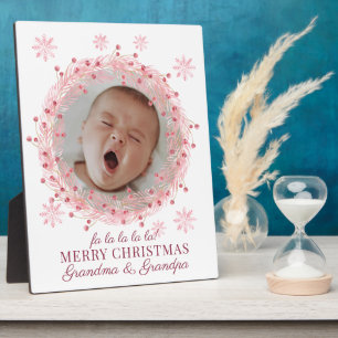 Kerstbabyfoto voor oma en opa fotoplaat