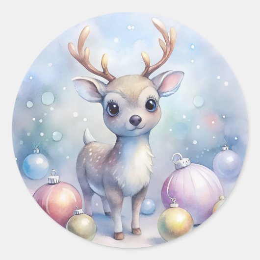 Kerstbabyrendier Ronde Sticker (Voorkant)