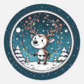 Kerstbabyrendier Ronde Sticker (Voorkant)
