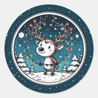 Kerstbabyrendier Ronde Sticker