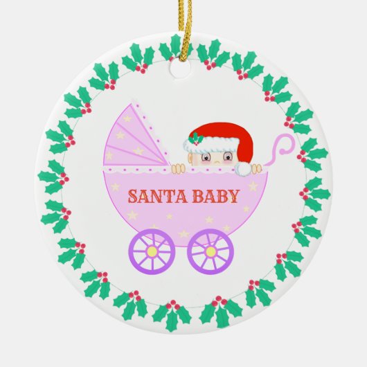 Kerstbabywagen Keramisch Ornament (Voorkant)