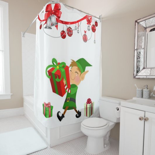 Kerstbadkamer gordijn, Elf Douchegordijn (In situ)