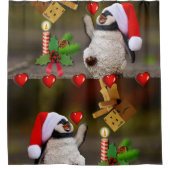 Kerstbadkamer gordijn, Pinguïn Douchegordijn (Voorkant)
