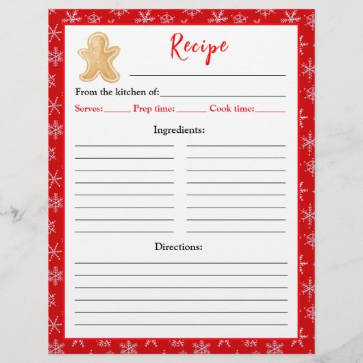 Kerstbak Gingerbread Man Receptpagina Flyer (Voorkant)