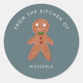 Kerstbak Gingerbread Man Ronde Sticker