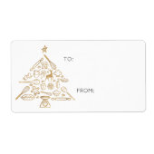 Kerstbakbomen goud naar en vanaf de feestdag etiket (Voorkant)