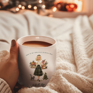 Kerstbakdame met kat-monogram in vintage stijl koffiemok
