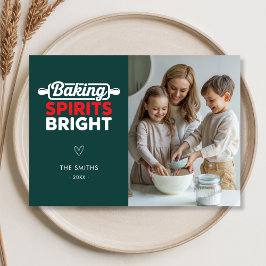 Kerstbakgeesten Verlicht Familie Foto Feestdagenkaart