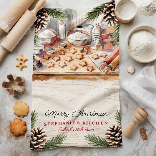 Kerstbakken gepersonaliseerde Pinecone Theedoek